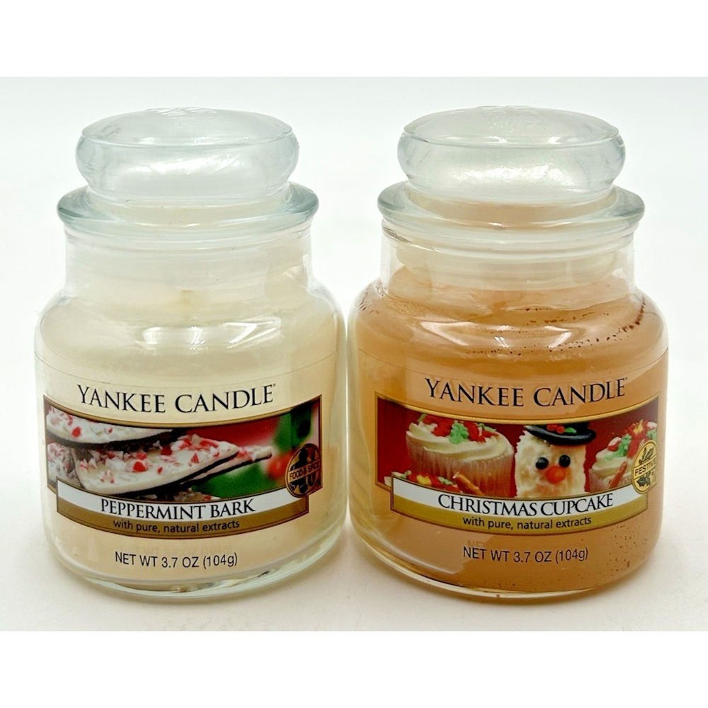 2 New Yankee Candles Small Jars Peppermint Bark Christmas Cupcake 3.7 Oz